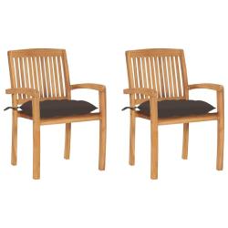 Chaises, lot de 2, avec coussins taupe, en bois de teck massif