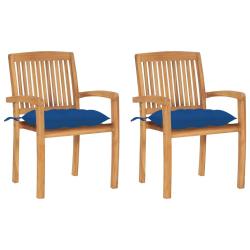 Chaises de lot de 2 et coussins bleu Bois de teck massif