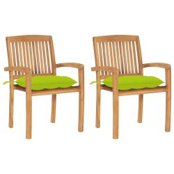 Chaises de lot de 2 avec coussins vert vif Teck massif