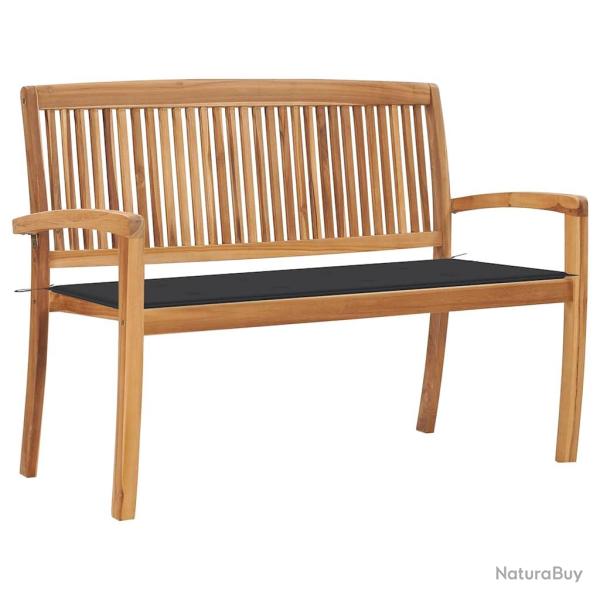 Banc empilable avec coussin, en bois de teck massif, 128,5 cm