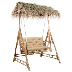 Balancelle 2 places feuilles de palmier et coussin 202cm Bambou