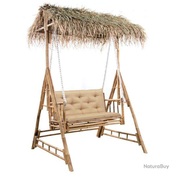 Balancelle 2 places feuilles de palmier et coussin 202cm Bambou