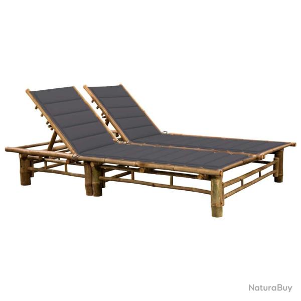 Chaise longue pour 2 personnes avec coussins, en bambou, pour la terrasse