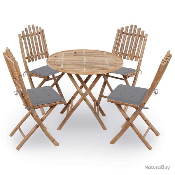 Mobilier � d�ner d'ext�rieur pliable 5 pcs avec coussins bambou