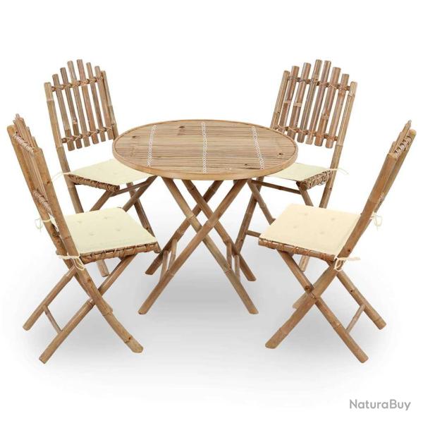 Mobilier � d�ner d'ext�rieur pliable 5 pcs avec coussins bambou