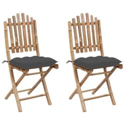Chaises pliantes, 2 pi&egrave;ces, avec coussins en bambou