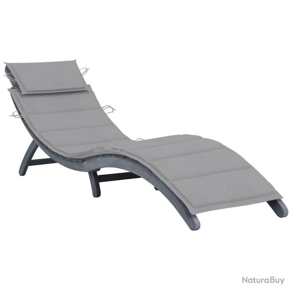 Chaise longue avec coussin en bois d'acacia solide gris pour le salon