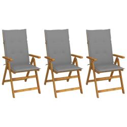 Chaises pliables de lot de 3 avec coussins Bois d'acacia