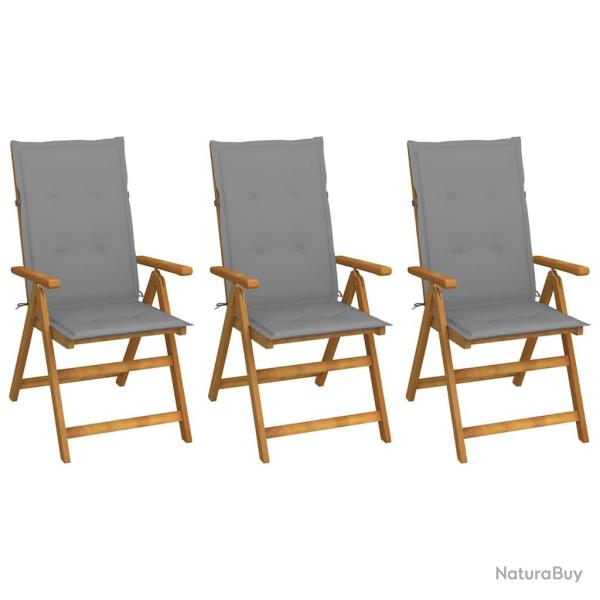 Chaises pliantes, 3 pi�ces, avec coussins en bois d'acacia massif, pour le salon