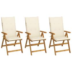 Chaises pliables de lot de 3 avec coussins Bois d'acacia