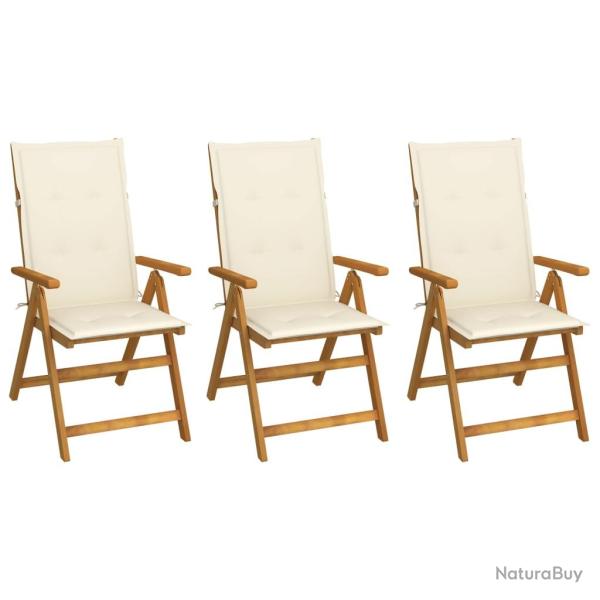 Chaises pliables de lot de 3 avec coussins Bois d'acacia