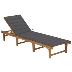 Chaise longue pliable avec coussin en bois d'acacia solide, pour le jardin
