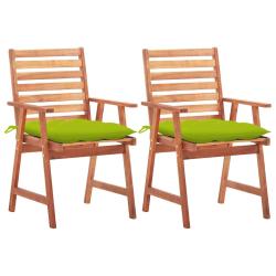 Chaises &agrave; manger d'ext&eacute;rieur avec coussins, 2 pi&egrave;ces, en acacia massif