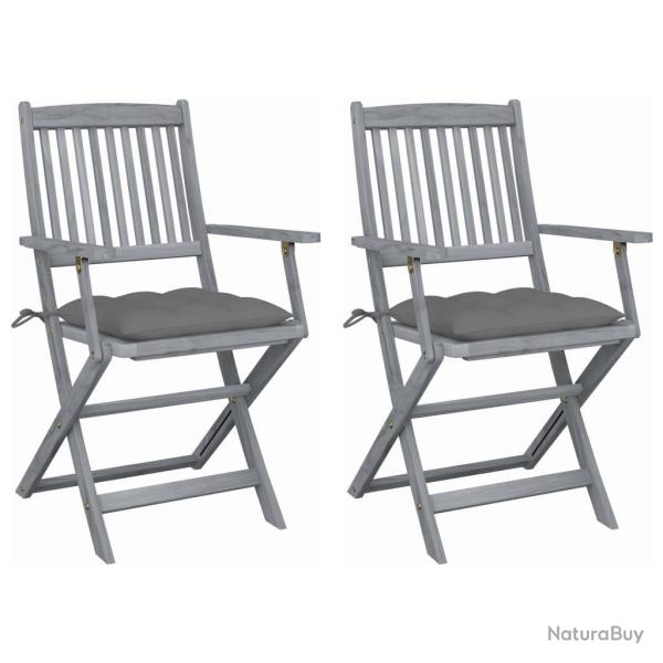 Chaises pliantes, 2 pi�ces, avec coussins, en bois d'acacia massif