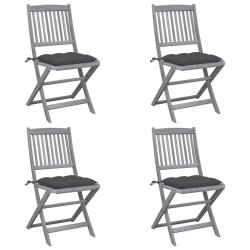 Chaises pliantes, 4 pi&egrave;ces, avec coussins en bois d'acacia massif, pour le salon
