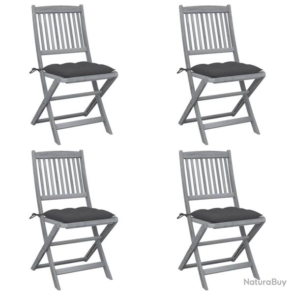 Chaises pliantes, 4 pi�ces, avec coussins en bois d'acacia massif, pour le salon