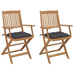 Chaises pliables de lot de 2 avec coussins Bois d'acacia