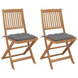 Chaises pliables de lot de 2 avec coussins Bois d'acacia