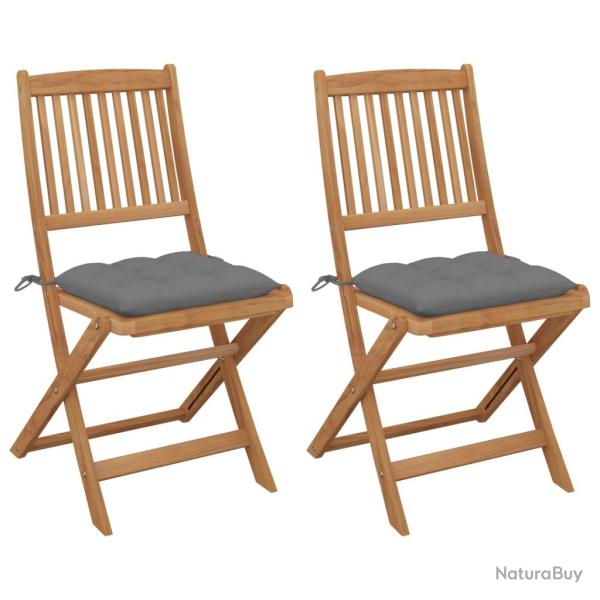 Chaises pliables de lot de 2 avec coussins Bois d'acacia