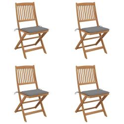 Chaises pliables de lot de 4 avec coussins Bois d'acacia