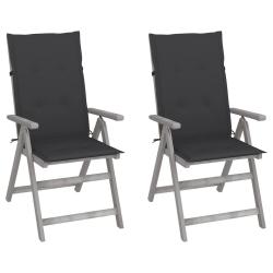 Chaises inclinables de lot de 2 et coussins Bois acacia