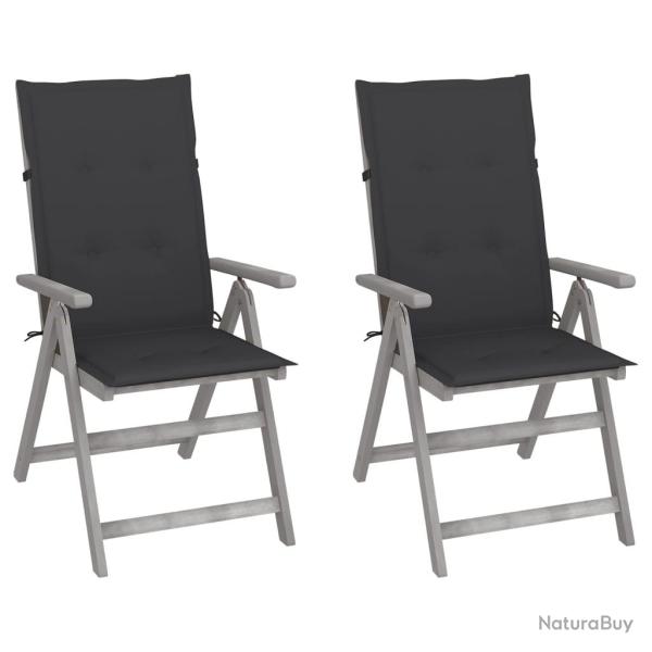 Chaises inclinables de lot de 2 et coussins Bois acacia