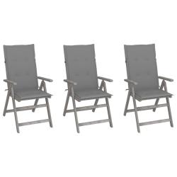 Chaises inclinables de lot de 3 et coussins Bois acacia