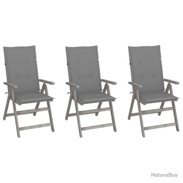 Chaises inclinables de lot de 3 et coussins Bois acacia