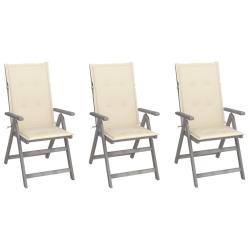 Chaises inclinables de lot de 3 et coussins Bois acacia