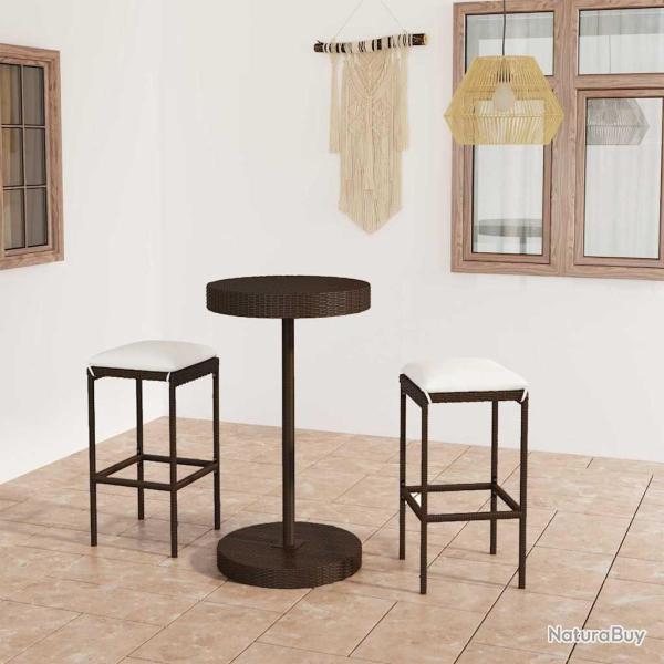 Ensemble de bar, 3 pi�ces, avec coussins, en r�sine tress�e marron, pour la terrasse