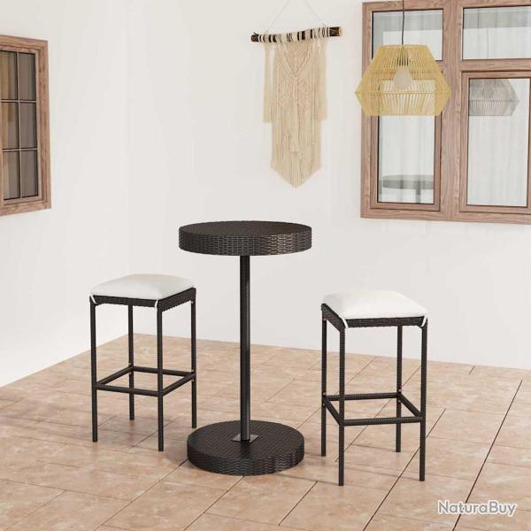 Ensemble de bar, 3 pi�ces, avec coussins, en r�sine tress�e noire, pour la terrasse