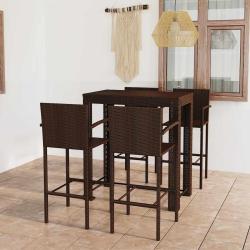 Ensemble de bar d'ext&eacute;rieur, 5 pi&egrave;ces, avec accoudoir, poly rotin marron, pour le jardin