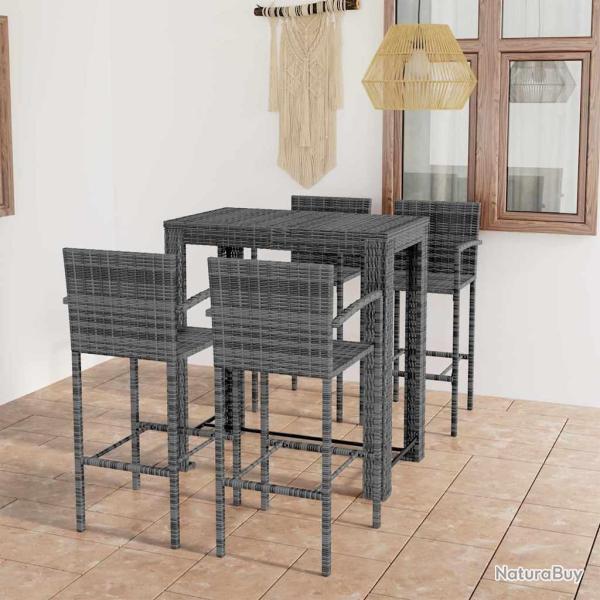 Ensemble de bar d'ext�rieur, 5 pi�ces, avec accoudoir, r�sine tress�e grise, pour le jardin