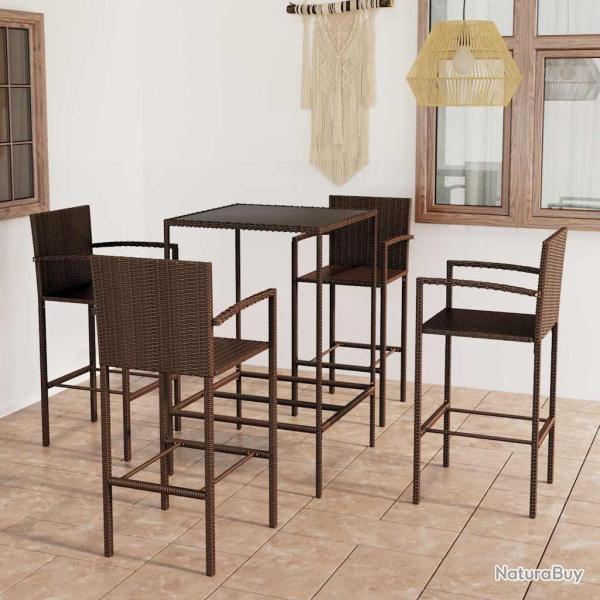 Ensemble de bar, 5 pi�ces, en r�sine tress�e, marron, pour le jardin
