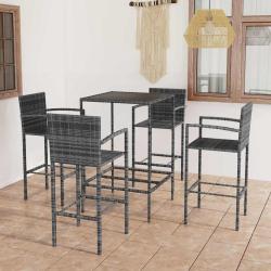 Ensemble de bar, 5 pi&egrave;ces, en r&eacute;sine tress&eacute;e, gris, pour le jardin