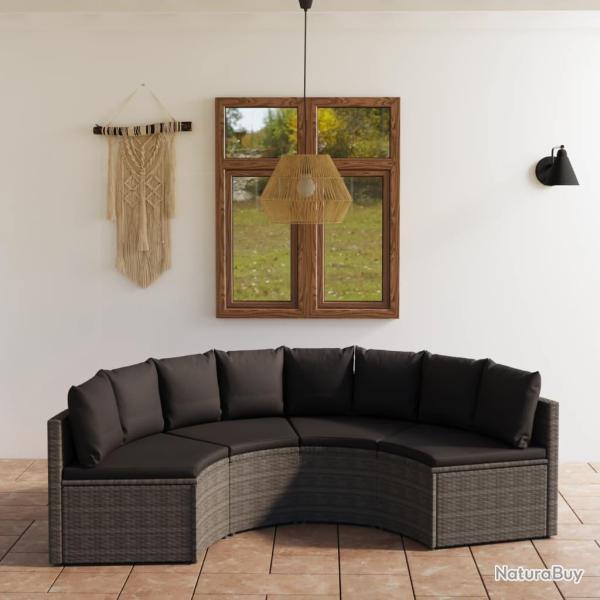 Salon de 4 pcs avec coussins R�sine tress�e Gris