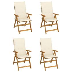Fauteuils pliants inclinables, 4 pi&egrave;ces, avec coussins, en bois d'acacia massif pour la terrasse
