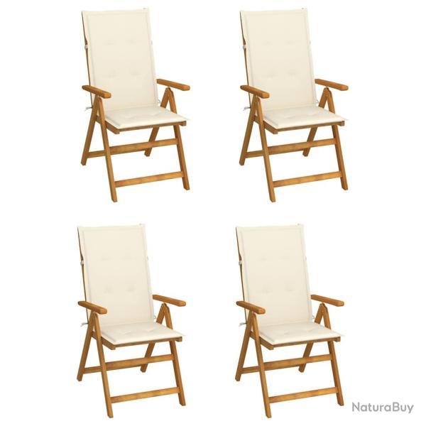 Fauteuils pliants inclinables, 4 pi�ces, avec coussins, en bois d'acacia massif pour la terrasse