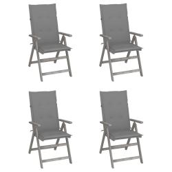 Chaises inclinables de lot de 4 et coussins Bois acacia