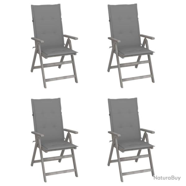 Chaises inclinables de lot de 4 et coussins Bois acacia