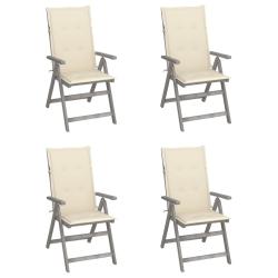 Chaises inclinables de lot de 4 et coussins Bois acacia