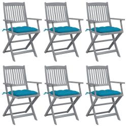 Chaises pliables d'ext&eacute;rieur lot de 6 et coussins Bois d'acacia