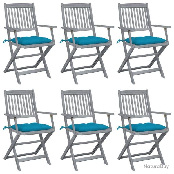 Chaises pliables d'ext�rieur lot de 6 et coussins Bois d'acacia