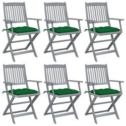 Chaises pliantes, 6 pi&egrave;ces, avec coussins, en bois d'acacia massif, pour le salon