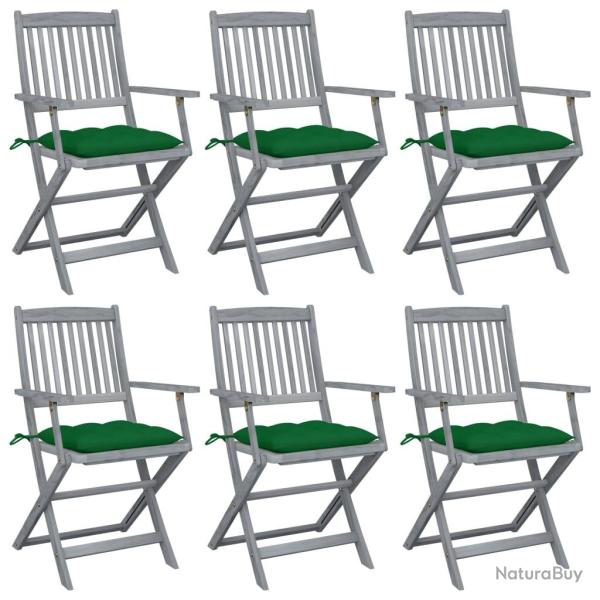 Chaises pliantes, 6 pi�ces, avec coussins, en bois d'acacia massif, pour le salon
