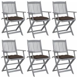 Chaises pliables d'ext&eacute;rieur lot de 6 et coussins Bois d'acacia