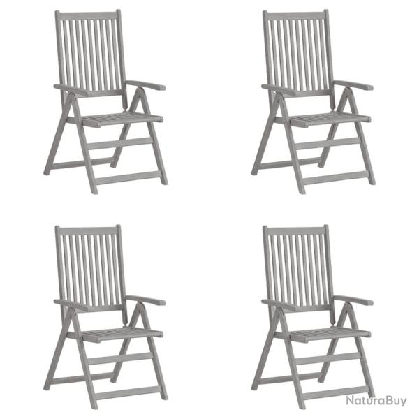 Chaises inclinables de lot de 4 Gris Bois solide acacia