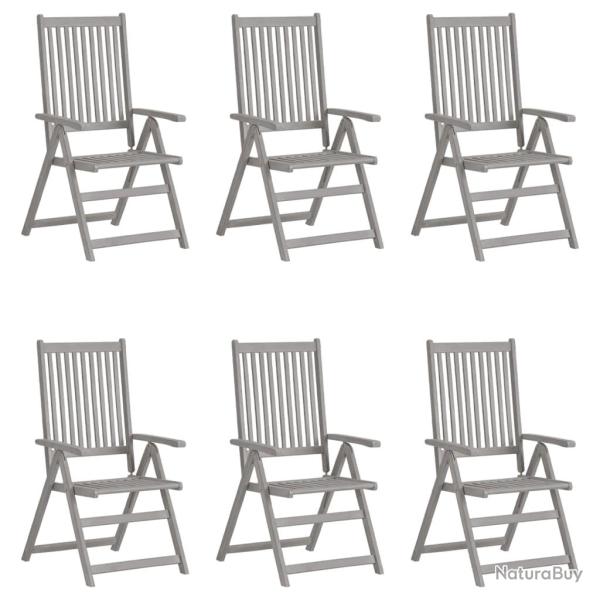 Chaises inclinables de lot de 6 Gris Bois solide acacia