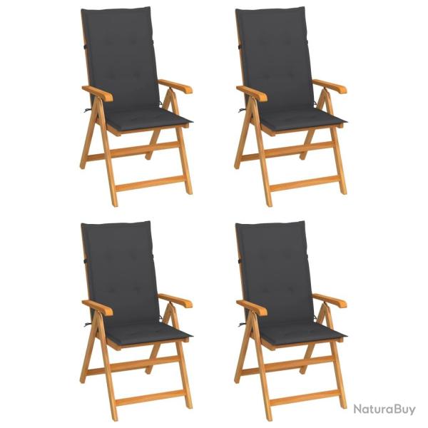 Chaises de lot de 4 avec coussins anthracite Teck solide