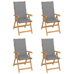 Chaises de lot de 4 avec coussins gris Bois teck solide